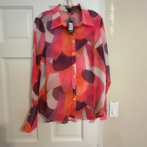 NWT PrettyLittleThing Pink and White Blouse
